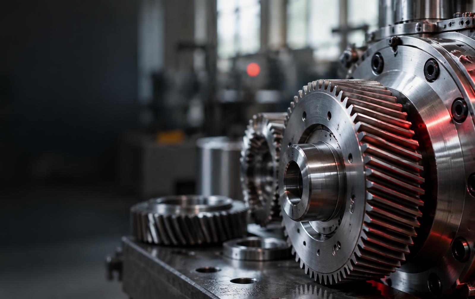 Präzisionszahnräder und Maschinenkomponenten in einer industriellen Fertigung