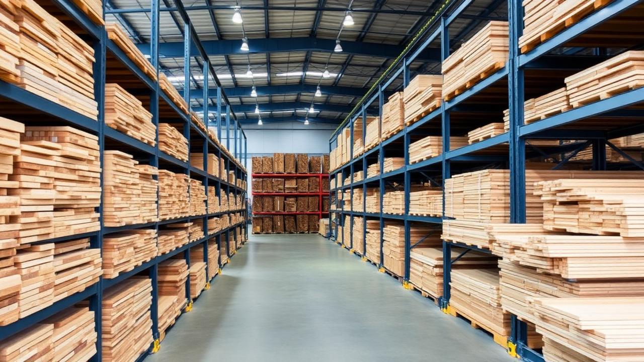 Modernes Holzlager mit digitaler Bestandsverwaltung