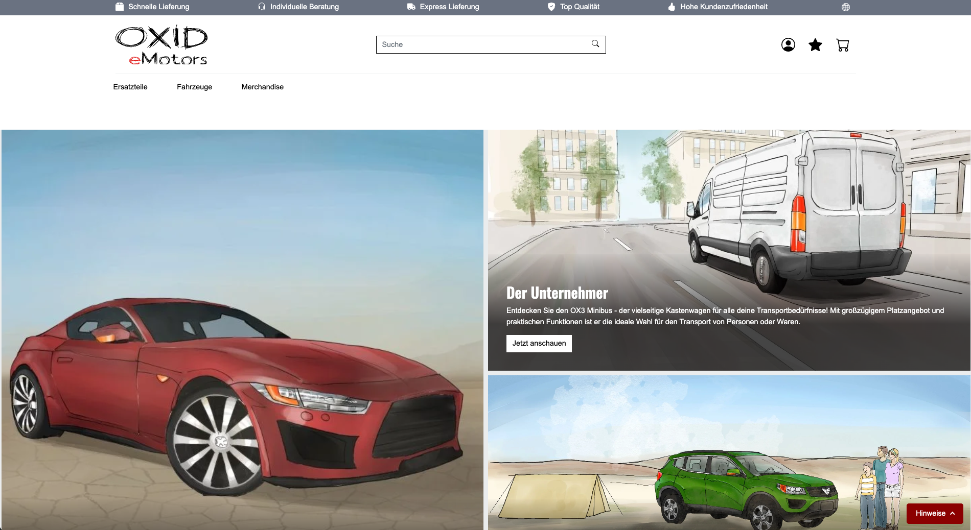 OXID eShop Demo-Shop mit Fahrzeug-Katalog und E-Commerce Funktionen
