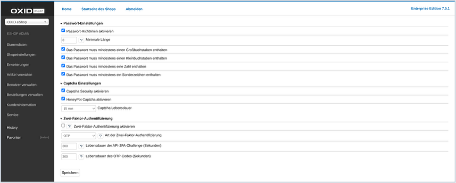 Einstellungen des OXID Security Module in der Shopadministration
