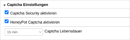 Captcha-Einstellungen mit Captcha, Honeypot und Gültigkeitsdauer