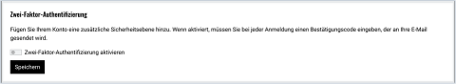 Schalter für Zwei-Faktor-Authentifizierung im Kundenkonto