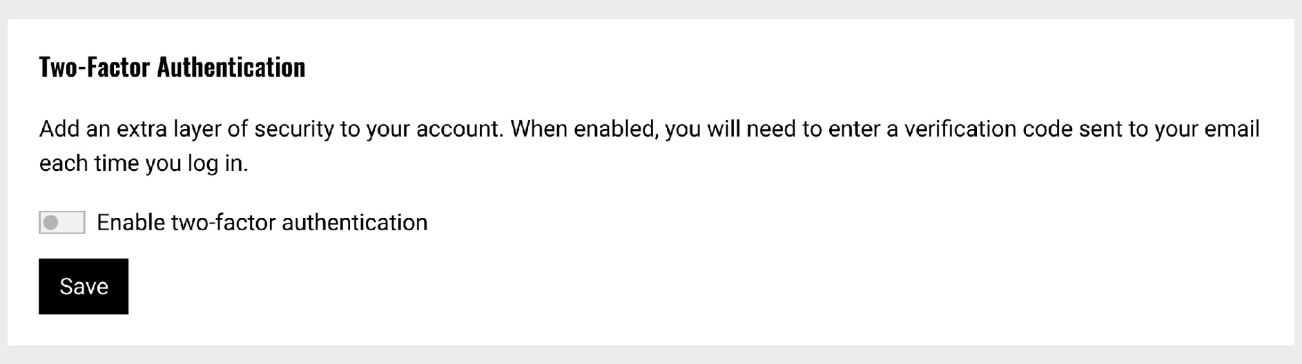 Two-factor authentication toggle in the customer account